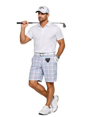 NWT Callaway Flat Front Yarn Dye Heritage Plaid Ergo Golf Shorts Mens 30 Blue